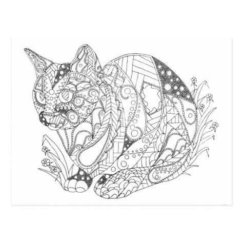 Colorable Cat Abstract Art Drawing For Coloring Postcard Zazzle Art