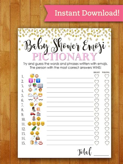 Baby Shower Game Pictionary Emoji Pictionary Coral Pink And Gold My