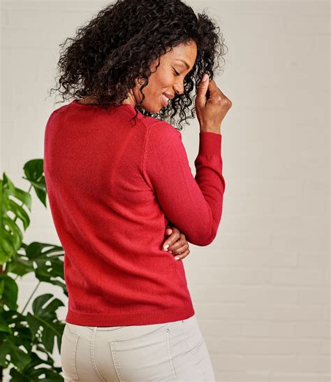 Red Womens Cashmere And Merino Luxurious V Neck Cardigan Woolovers Au