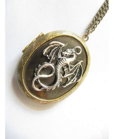 Antique Dragon Locket Necklace Jewelry T Vintage Style Oval