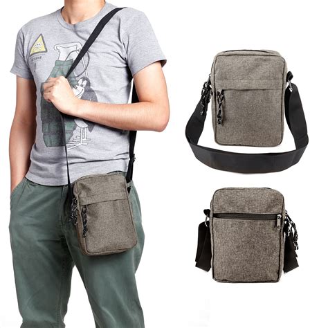Mens Handy Travel Work Small Canvas Style Shoulder Bag Cross Body Bag