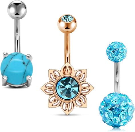 Body Jewelry Crystal Turquoise Navel Rings Belly Button Bar Ring Dangle