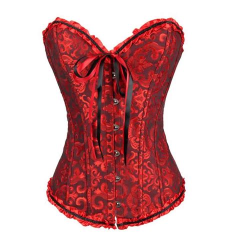 Red Jacquard Gothic Overbust Corset Sexy Burlesque Corsets And Bustiers