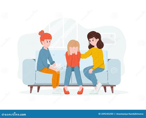 Two Women Support A Crying Friend Friendly Support Concept And