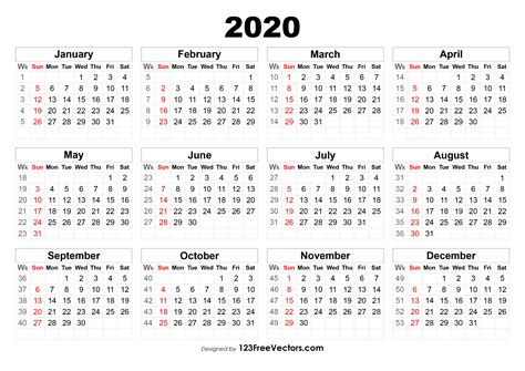 Free 2020 Calendar With Week Numbers