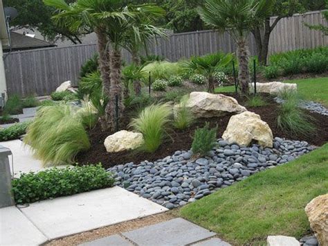 Tropical With Beach Pebbles Front Yard Landscaping Landscaping With