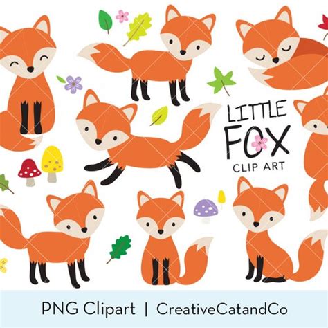 Fox Clipart Baby Fox Clip Art Cute Fox Clipart Forest Animal Etsy
