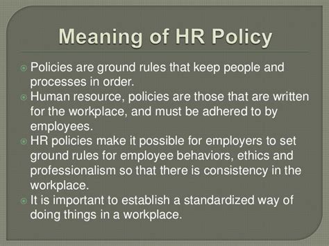 Meaning Of Hr Policy Ppt