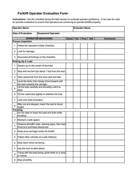 Forklift Training Checklist Fill Online Printable Fillable Blank