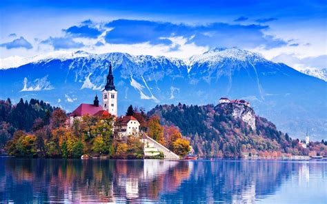 Lake Bled Slovenia Island Castle Mountains Beautiful Landscape