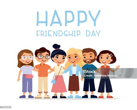 Happy Friendship Day Six Young Cute Girls And Guys Hugging Stock