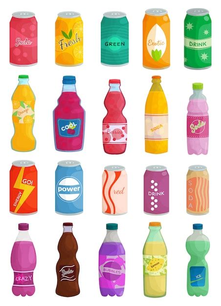 Bebida De Soda Aislado Icono De Conjunto De Dibujos Animados Dibujos
