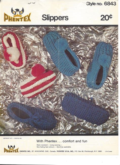 Phentex Vintage Knit Slippers Child And Adult Sizes Pattern Etsy