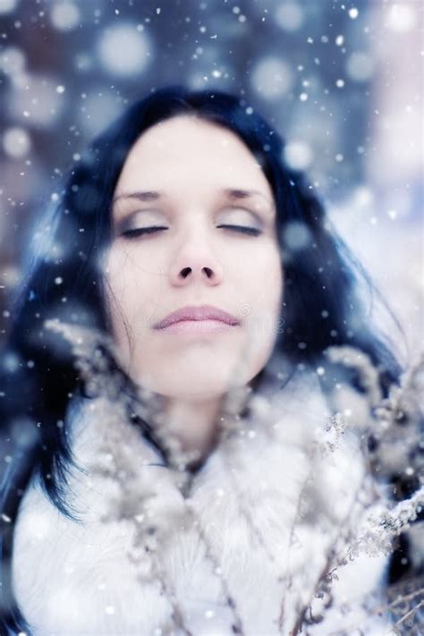 Frozen Chilled Female Face Covered In Ice Stock Image Image Of