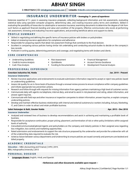 Insurance Underwriter Resume Examples And Template With Job Winning Tips