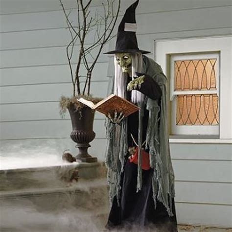 Witch Halloween Spell Casting Animated Figure Prop Decor Broom Book