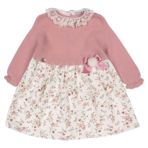 Juliana Baby Clothes Floral Dress And Bonnet Set Dark Pink Childrens
