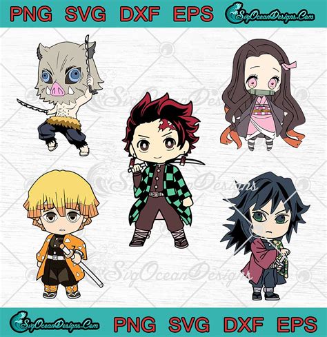 Demon Slayer Manga Anime Characters Chibi Art Bundle Svg Png Eps Dxf