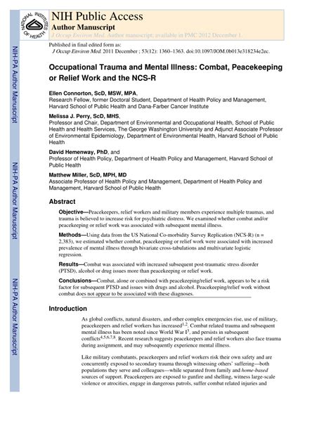 Morbidity was assessed by asking participants if they had any illnesses in the previous two weeks. (PDF) Occupational Trauma and Mental Illness-Combat ...