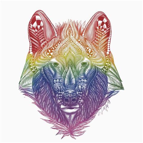 Rainbow Zentangle Wolf Fitted V Neck T Shirt By Bhdigitalart Art Art