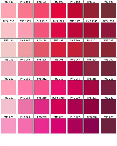 Rouge Nuancier Color Palette Pink Pantone Color Chart Pink Color Chart