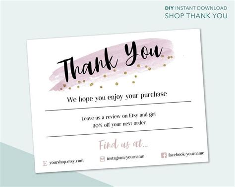 Business Thank You For Your Purchase Cards Editable Etsy Australia