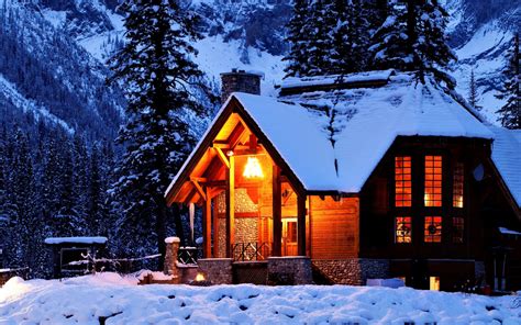 Wallpaper Snow Trees Forest House Building Cabin Winter