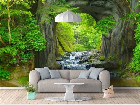 3d Wallpaper Photo Wallpaper Custom Living Room Mural Waterfall Forest Cave 3d Painting Sofa Tv