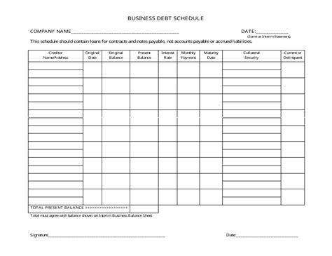 Business Debt Schedule Template Fill Out Sign Online And Download