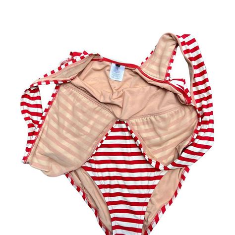 Jcrew Red And White Plunging One Piece Swimsuit Size Depop