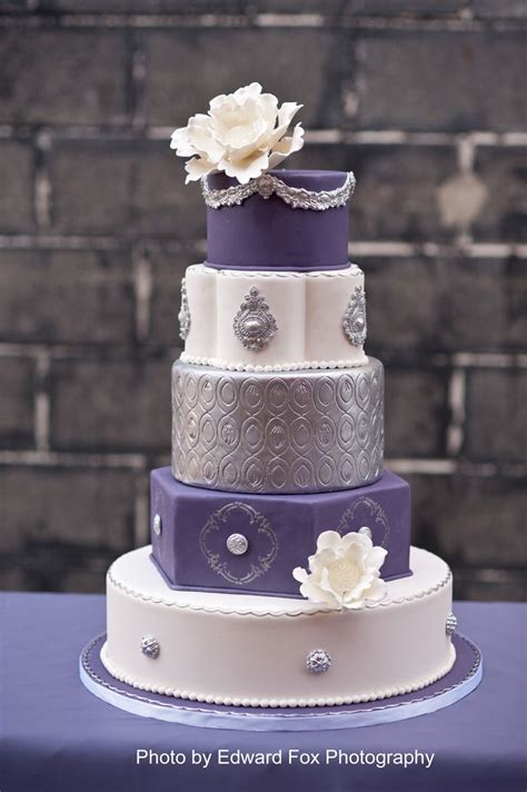 Beautiful Purple And Silver Wedding Cake By Elysia Root