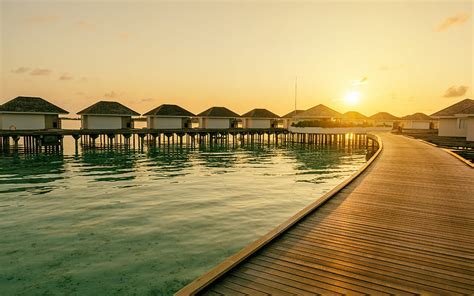 2k free download maldives evening sunrise ocean bungalow houses over water tropical