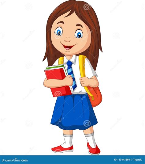Cartoon School Girl In Uniform With Book And Backpack Stock Vector