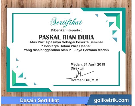 Stylish white certificate template with golden lines design. Download template Sertifikat Seminar dan Pelatihan Kreatif ...