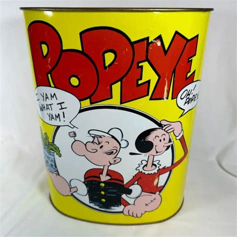 Vintage Popeye Double Sided Cheinco 13 Metal Trash Can 125 00 Picclick