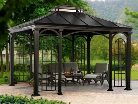 The pitched roof pergola can be constructed adjacent to the front side of the house, a tall standing wall, etc. Metal Roof Gazebo Kits - Pergola Gazebo Ideas