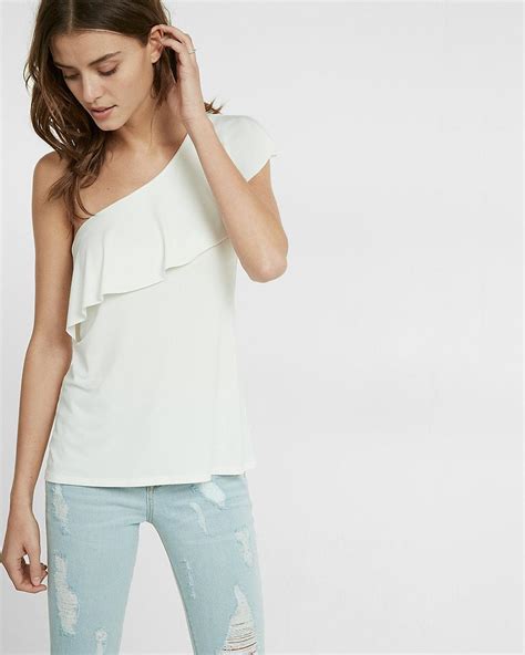 Lyst Express One Shoulder Ruffle Tank In White
