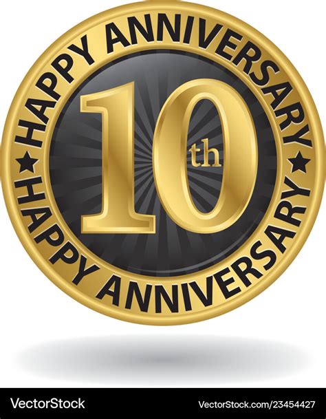 Happy 10th Years Anniversary Gold Label Royalty Free Vector