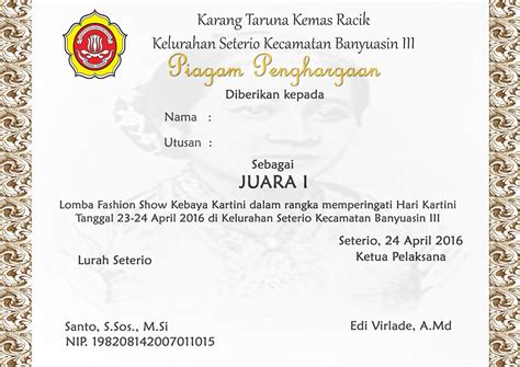 Contoh Piagam Penghargaan Lomba 17 – Beinyu.com
