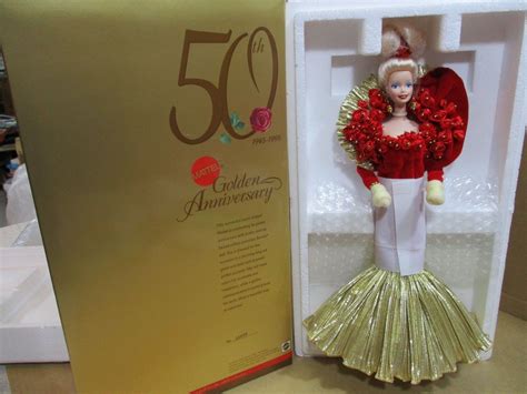 Mattel Barbie Doll “50th Golden Anniversary” Long Gown 50 Red Roses New