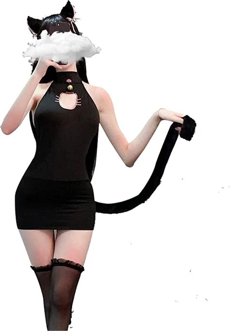 Womens Sexy Lingerie Set Anime Cat Costumes Hollow Heart Cute Kitten