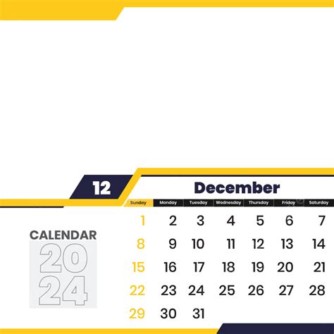 December 2024 Monthly Calendar Design With Transparent Vector December
