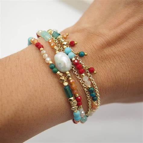 Multi Color Five Strands Bracelet With Chain Beaded Bracelet Bridal