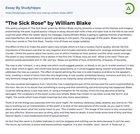 “the Sick Rose” By William Blake Essay Example