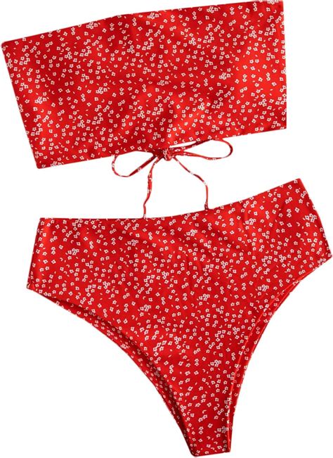 SheIn Women S 2 Pieces Bandeau Bikini Ditsy Floral Print Swimsuits