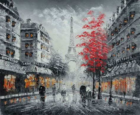 Framed Romantic Evening Under Eiffel Tower Paris Oil Painting Black