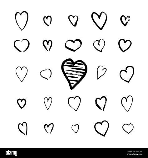 Heart Icons Hand Drawn Set In Doodle Style Sketchy Design Elements For