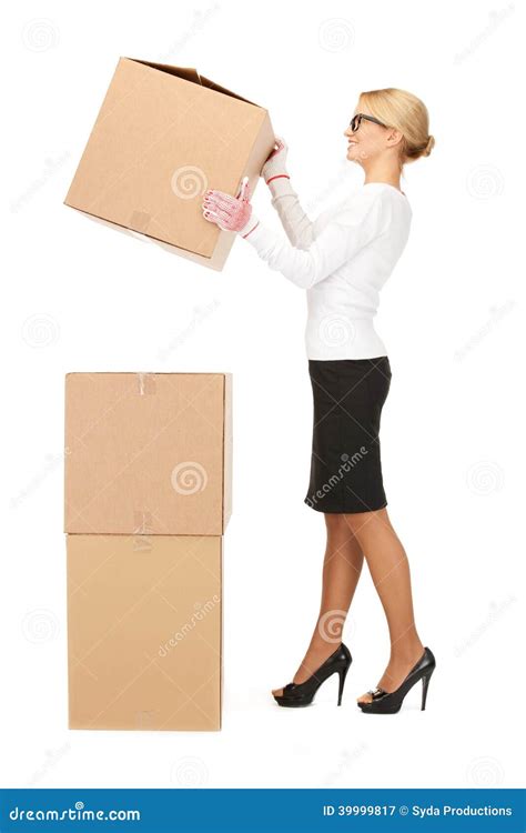 attractive businesswoman with big boxes stock image image of kind attractive 39999817