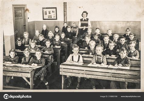 Children Classmates Teacher Classroom Vintage Photo Stock Photo By