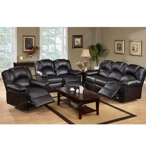 3 Pc Modern Black Bonded Leather Motion Reclining Sofa Loveseat Glider Recliner Chair Set For
